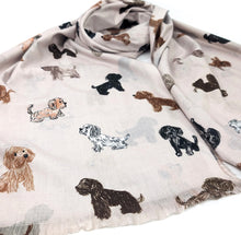 Load image into Gallery viewer, Dog Print Lightweight Scarf – Cream