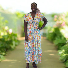 Load image into Gallery viewer, Double Angel Sleeve Floral Maxi Dress (blue multi)