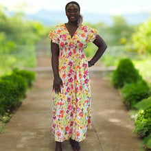 Load image into Gallery viewer, Double Angel Sleeve Floral Maxi Dress (yellow multi)
