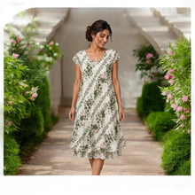 Load image into Gallery viewer, Double Layer Floral Cap Sleeve Dress (sage green)