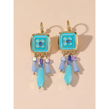 Load image into Gallery viewer, Blue Square & Dangle Rhinestones Earrings