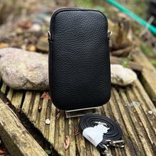 Load image into Gallery viewer, Black Single Zip Phone Bag By David Jones (back)