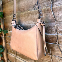 Load image into Gallery viewer, Beige Double Zip 'Arianna' Italian Leather Crossbody Bag (side detail)