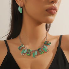 Load image into Gallery viewer, Green Fantasy Enamelled Stainless Steel Necklace (on model)