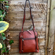 Load image into Gallery viewer, Italian Leather 2 in One 'Francesca' Backpack & Shoulder Bag | Cognac (back)
