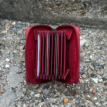 Load image into Gallery viewer, Red Leather Zip Round Credit Card Holder (open)