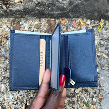 Load image into Gallery viewer, Small Marine (aka Navy) Italian Leather Card & Coin Holder| 4 Card Slots (open)