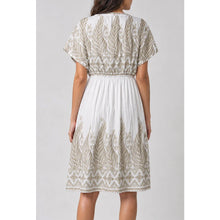 Load image into Gallery viewer, Embroidered Leaf Flutter Sleeve Dress (back)