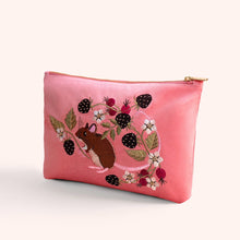 Load image into Gallery viewer, Embroidered Mouse & Blackberry Velvet Make-Up Bag