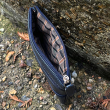 Load image into Gallery viewer, Navy Soft Leather 3 Zip Coin Purse By Zen (open)