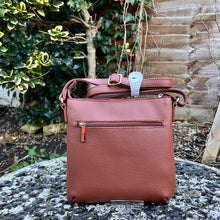 Load image into Gallery viewer, Cognac Crossbody Bag with Front Zip Pockets (back)