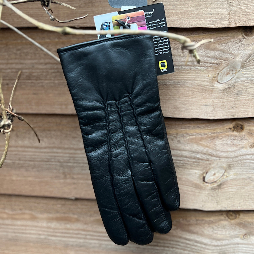 Black Ladies Leather Wool Lined Gloves Bucks Leather