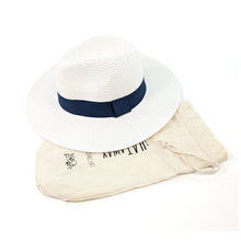 Load image into Gallery viewer, White Panama Foldable Hat with Navy Band