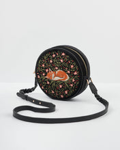 Load image into Gallery viewer, Fable Embroidered Sleeping Fox Round Velvet Crossbody Bag – Black (side)