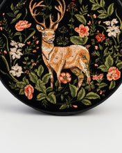 Load image into Gallery viewer, Fable Embroidered Woodland Stag Round Crossbody Bag – Black (close up)