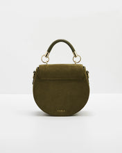 Load image into Gallery viewer, Fable Embroidered Woodland Velvet Saddle Crossbody Bag – Olive Green (back)