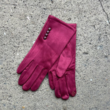 Load image into Gallery viewer, Faux Suede Button Detail Touchscreen Gloves – 5 Colours (berry)
