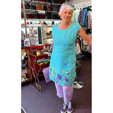 Load image into Gallery viewer, Floral Hem Linen Blossom Pocket Dress with Stretch Side Panel (Turquoise)