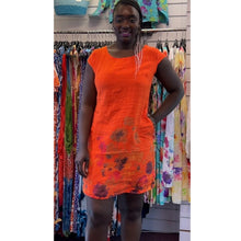 Load image into Gallery viewer, Floral Hem Linen Blossom Pocket Dress with Stretch Side Panel (burnt orange)