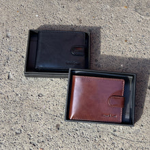 Load image into Gallery viewer, Gianni Conti Italian Leather RFID Bifold Wallet with Tab Closure (black & brown)