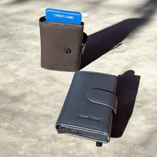 Load image into Gallery viewer, Gianni Conti Italian Leather RFID Compact Card Holder with Tab Closure (blue & brown)