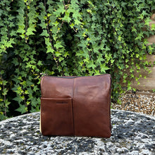 Load image into Gallery viewer, Gianni Conti Italian Leather Slim Triple Compartment Crossbody Bag (brown)