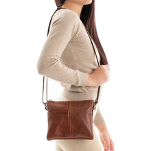 Load image into Gallery viewer, Gianni Conti Italian Leather Slim Triple Compartment Crossbody Bag (on model)