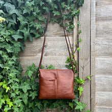 Load image into Gallery viewer, Gianni Conti Italian Leather Slim Triple Compartment Crossbody Bag (tan)
