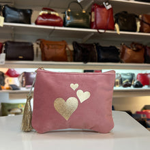 Load image into Gallery viewer, Gold Heart Velvet Zip Mini Pouch with Tassel – Dusky Pink