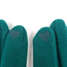 Load image into Gallery viewer, Green Suedette Gloves with Multicolour Button Detail (touch screen tip)