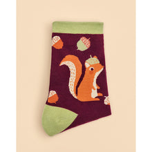 Load image into Gallery viewer, Squirrel with Acorn Beret Bamboo Ankle Socks (front)