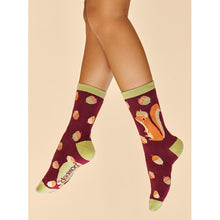 Load image into Gallery viewer, Squirrel with Acorn Beret Bamboo Ankle Socks (on model)