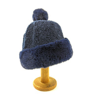 Load image into Gallery viewer, Navy Faux Fur Bobble Hat
