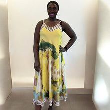 Load image into Gallery viewer, Italian Coastal Print Satin Maxi Dress (yellow)