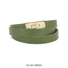 Load image into Gallery viewer, Italian Leather Skinny Belt with Gold Turn-Lock Buckle (Olive green)