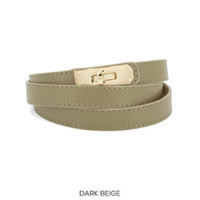 Load image into Gallery viewer, Italian Leather Skinny Belt with Gold Turn-Lock Buckle (dark beige)