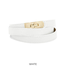 Load image into Gallery viewer, Italian Leather Skinny Belt with Gold Turn-Lock Buckle (white)
