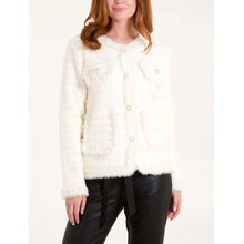 Load image into Gallery viewer, Ivory Pearl Trim Boucle Cardigan Jacket