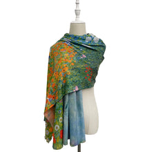 Load image into Gallery viewer, Klimt 'Flower Garden' Print Wool Reversible Scarf (on model)