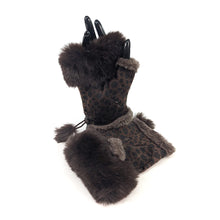 Load image into Gallery viewer, Leopard Luxe Faux Fur Fingerless Gloves with Pom Pom Ties