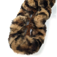 Load image into Gallery viewer, Leopard Print Faux Fur Pull-Through Scarf – Brown & Black (close up)