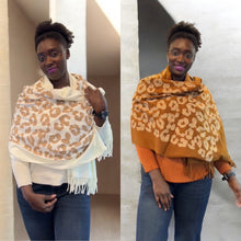 Load image into Gallery viewer, Leopard Print Fringed Scarf – Cream & Rust