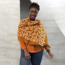 Load image into Gallery viewer, Leopard Print Fringed Scarf – Cream & Rust (rust)