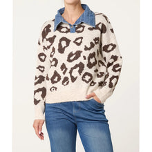 Load image into Gallery viewer, Leopard Print Knit Jumper with Denim Collar – Cream & Brown