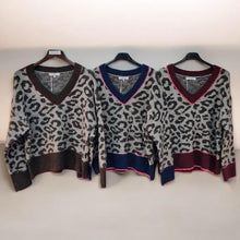 Load image into Gallery viewer, Leopard Print V-Neck Jumper with Contrast Trim