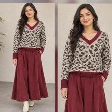 Load image into Gallery viewer, Leopard Print V-Neck Jumper with Contrast Trim (styled)