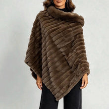Load image into Gallery viewer, Luxury Faux Fur Ribbed Poncho with Cowl Neck (taupe)
