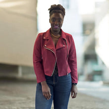 Load image into Gallery viewer, Made in Italy Faux Suede Biker Jacket (berry open)