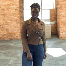 Load image into Gallery viewer, Made in Italy Faux Suede Biker Jacket (brown)