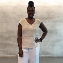 Load image into Gallery viewer, Made in Italy Linen Top with Stretch Side Panels (natural)